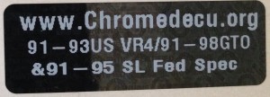 91-93 US VR4/91-98 GTO/91-95 SL Fed Spec Sticker